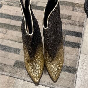 Gold and Black Ombré Glitter Ankle Boots 9.5